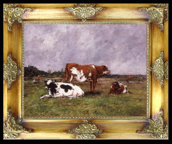 framed  Eugene Boudin Cows in a Pasture, Ta039